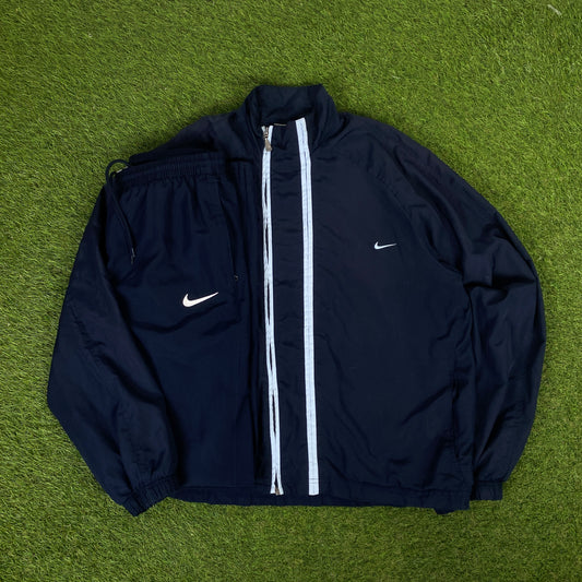 00s Nike Piping Tracksuit Jacket + Joggers Set Blue Large