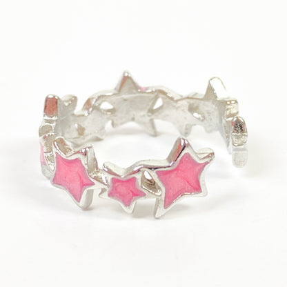 Vintage Retro Adjustable Star Ring Silver Pink