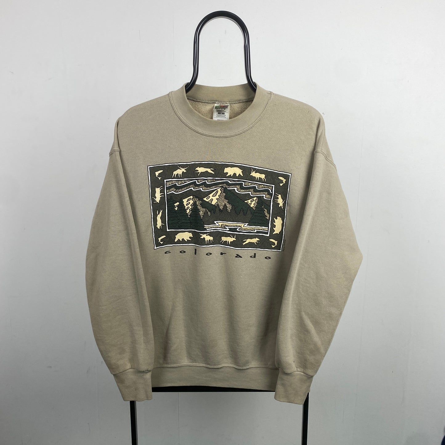 Retro 90s Fruit of the Loom Colorado Sweatshirt Brown Medium