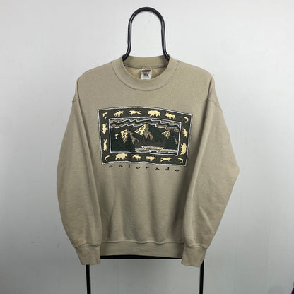 Retro 90s Fruit of the Loom Colorado Sweatshirt Brown Medium