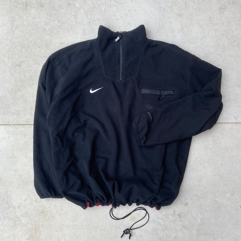 90s Nike Reversible 1/4 Zip Fleece Coat Jacket Black XL