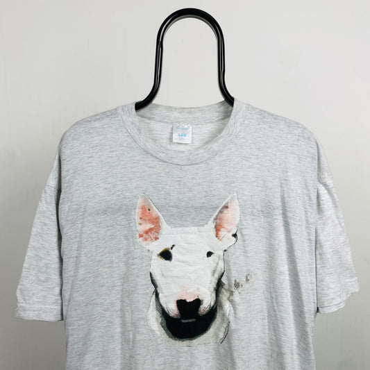 Retro 90s Bull Terrier Dog T-Shirt Grey Large