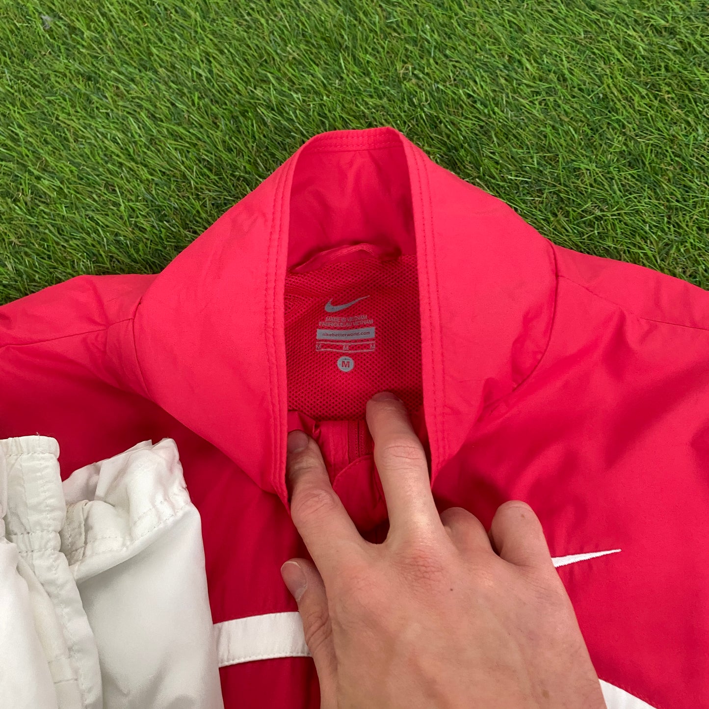 00s Nike Piping Windbreaker Jacket + Joggers Set Red Medium