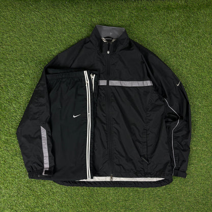 00s Nike Clima-Fit Reflective Piping Tracksuit Jacket + Joggers Set Black Large