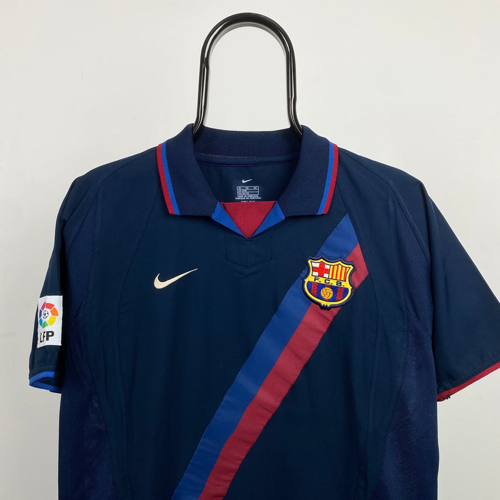 90s Nike Barcelona Football Shirt T-Shirt Blue Small