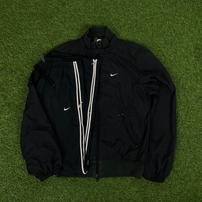 00s Nike Piping Windbreaker Jacket + Joggers Set Black Medium