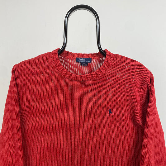 Retro Polo Ralph Lauren Knit Sweatshirt Red Womens Small