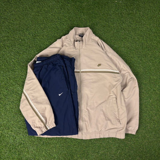 00s Nike Piping Windbreaker Tracksuit Set Jacket + Joggers Brown XL