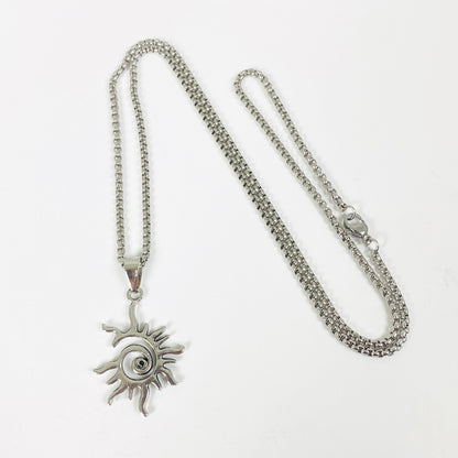 Vintage Sun Charm Necklace Silver
