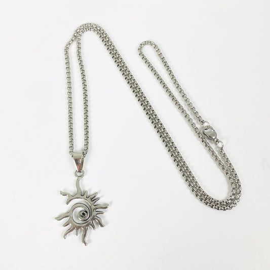 Vintage Sun Charm Necklace Silver