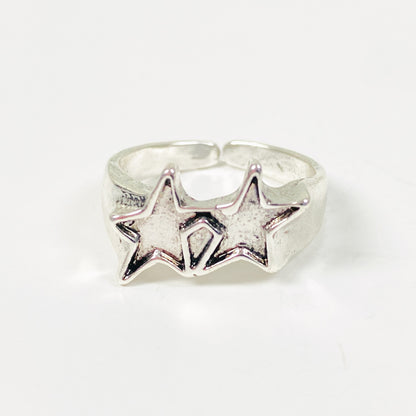 Adjustable Star Outline Ring Silver