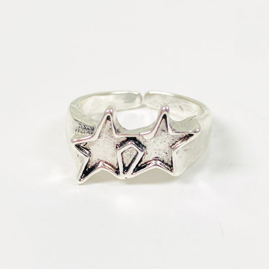Adjustable Star Outline Ring Silver