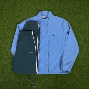 00s Nike Windbreaker Jacket + Joggers Set Blue Medium