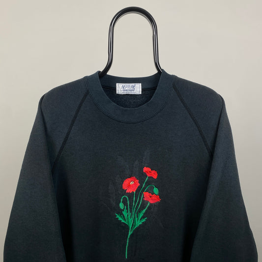 90s Poppy Flower Sweatshirt Black XL