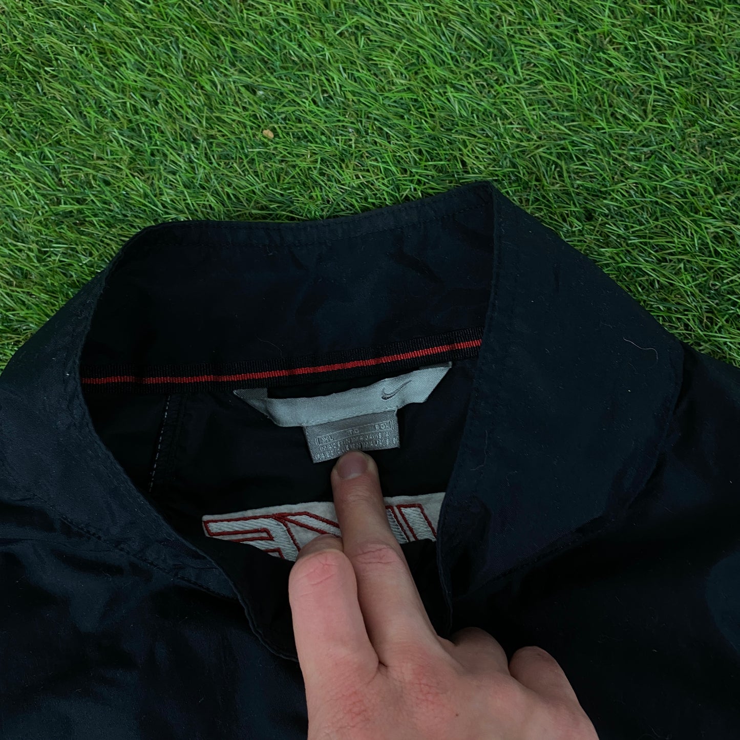 00s Nike Piping Windbreaker Tracksuit Set Jacket + Joggers Black XL
