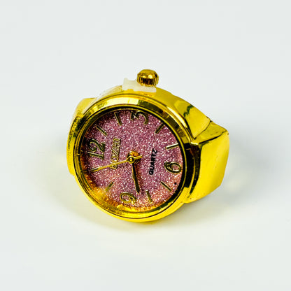 Glitter Watch Ring Gold Pink