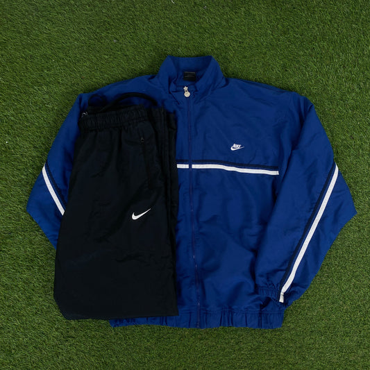 00s Nike Piping Windbreaker Jacket + Joggers Set Blue Medium