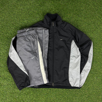 00s Nike Piping Windbreaker Jacket + Joggers Set Black Small
