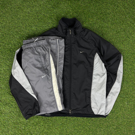 00s Nike Piping Windbreaker Jacket + Joggers Set Black Small