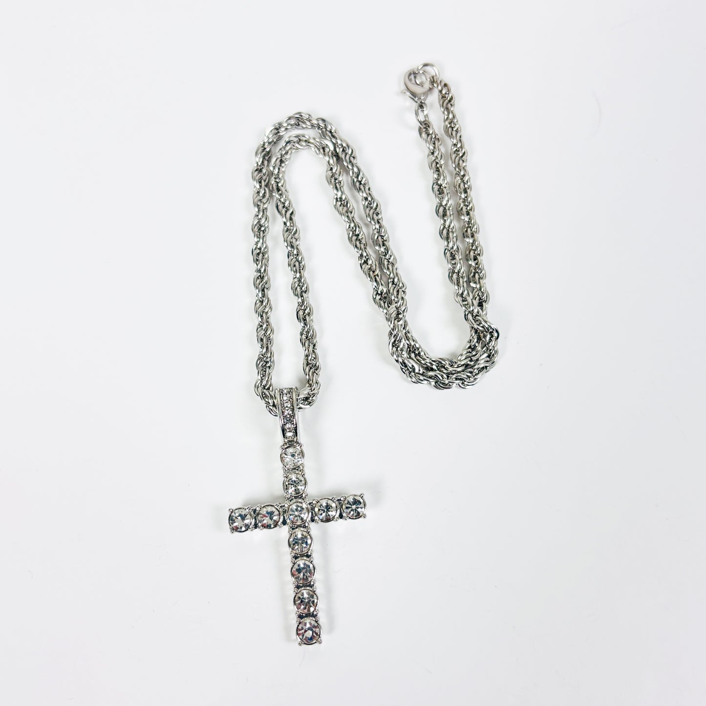 Bezelled Jesus Cross Necklace Silver