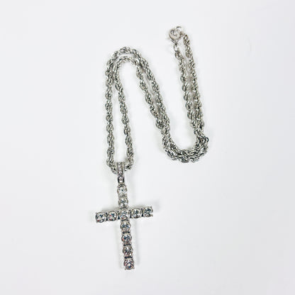 Bezelled Jesus Cross Necklace Silver
