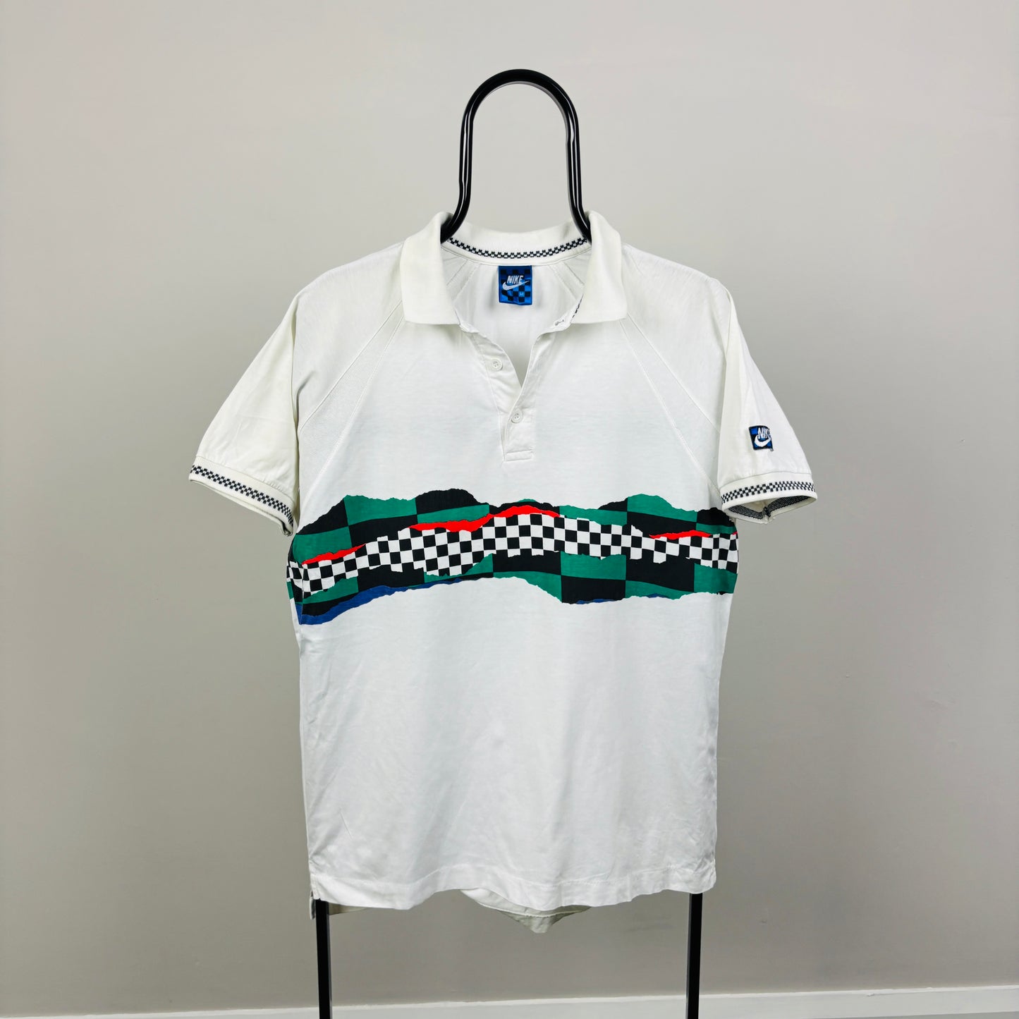80s Nike John McEnroe Checkerboard Polo Shirt T-Shirt White Medium