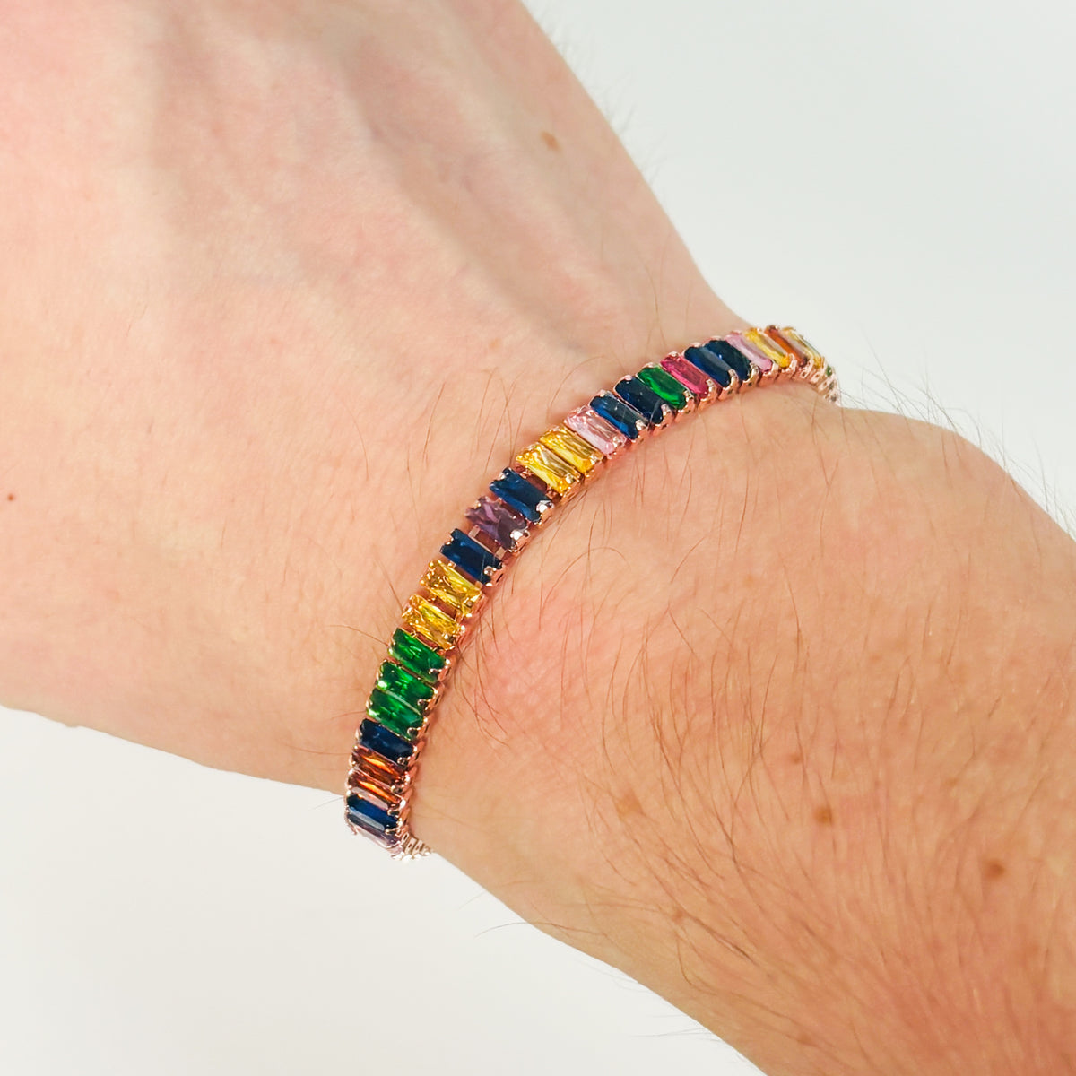Rainbow Gemstone Tennis Bracelet Rose Gold