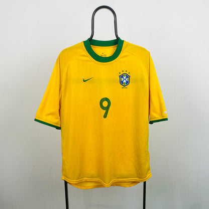 90s Nike Ronaldo 9 Football Shirt T-Shirt Yellow Medium