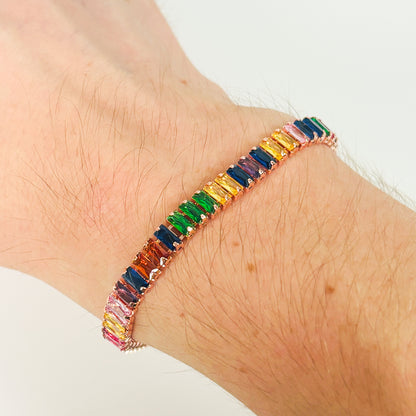 Rainbow Gemstone Tennis Bracelet Rose Gold