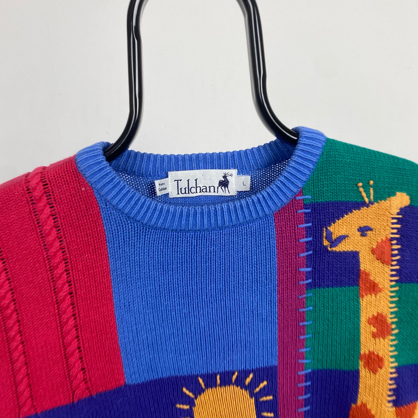 Retro Tulchan Animal Knit Sweatshirt Blue Large