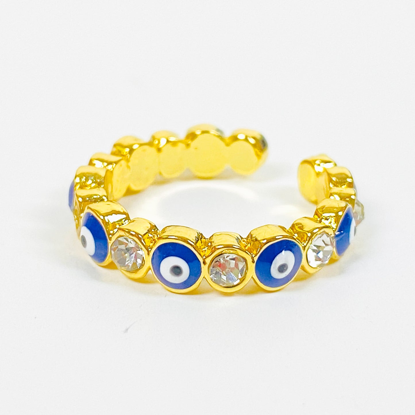 Retro Adjustable Evil Eye Gem Ring Gold