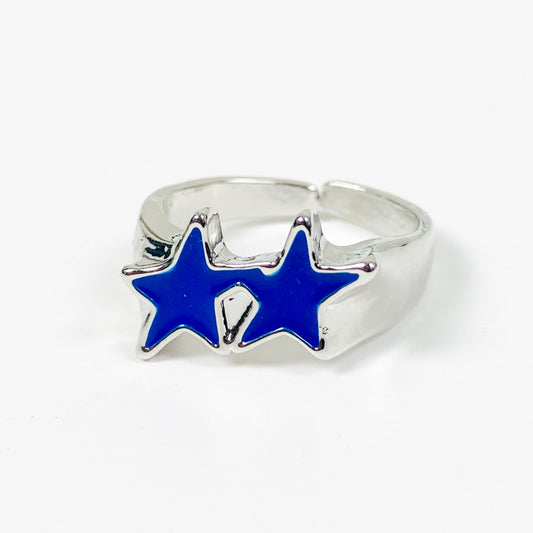 Adjustable Star Ring Silver Blue