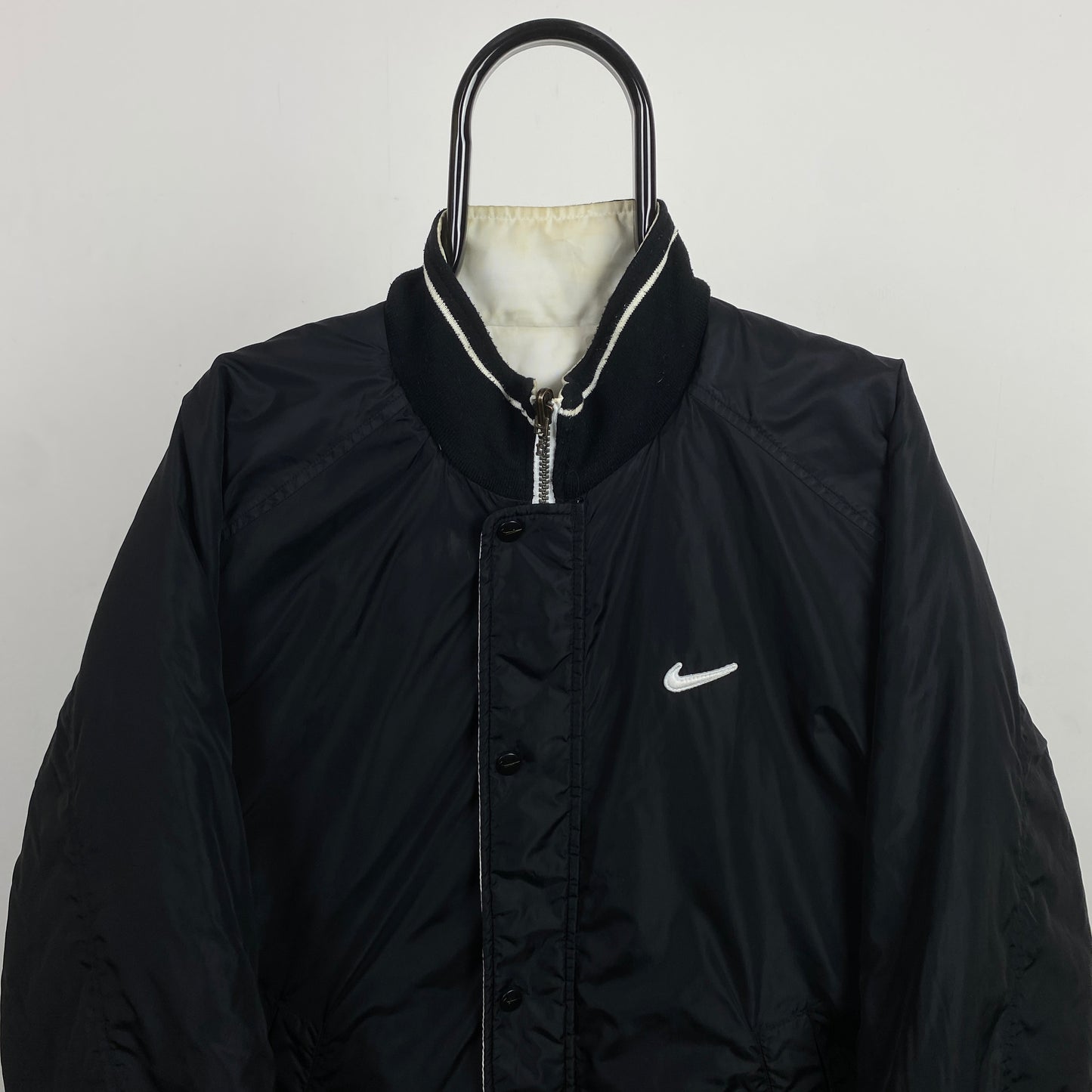 90s Nike Reversible Puffer Jacket Black White Medium