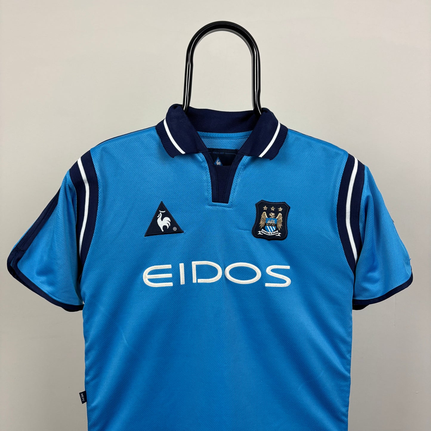 90s Le Coq Sportif Manchester City Football Shirt T-Shirt Blue XS