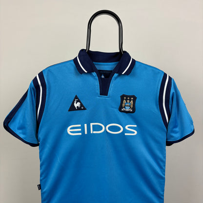 90s Le Coq Sportif Manchester City Football Shirt T-Shirt Blue XS