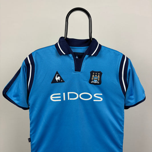 90s Le Coq Sportif Manchester City Football Shirt T-Shirt Blue XS