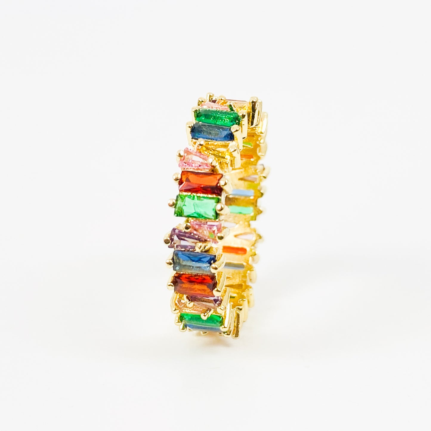 Vintage Rainbow Gemstone Band Ring Gold