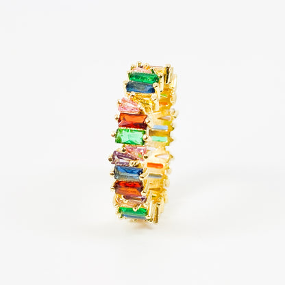 Vintage Rainbow Gemstone Band Ring Gold