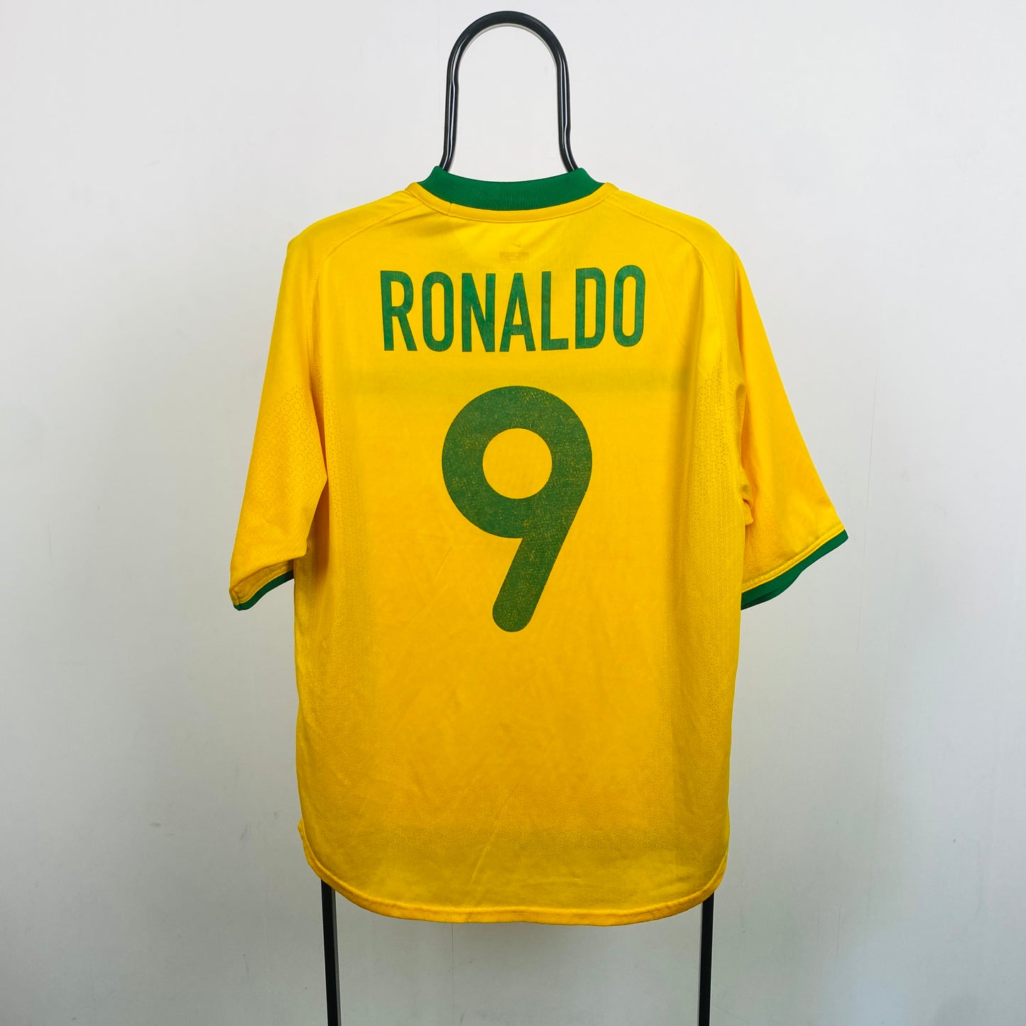 90s Nike Ronaldo 9 Football Shirt T-Shirt Yellow Medium