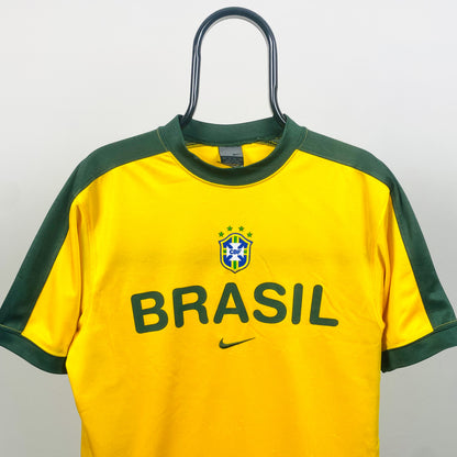 90s Nike Brazil Football Shirt T-Shirt Yellow Small
