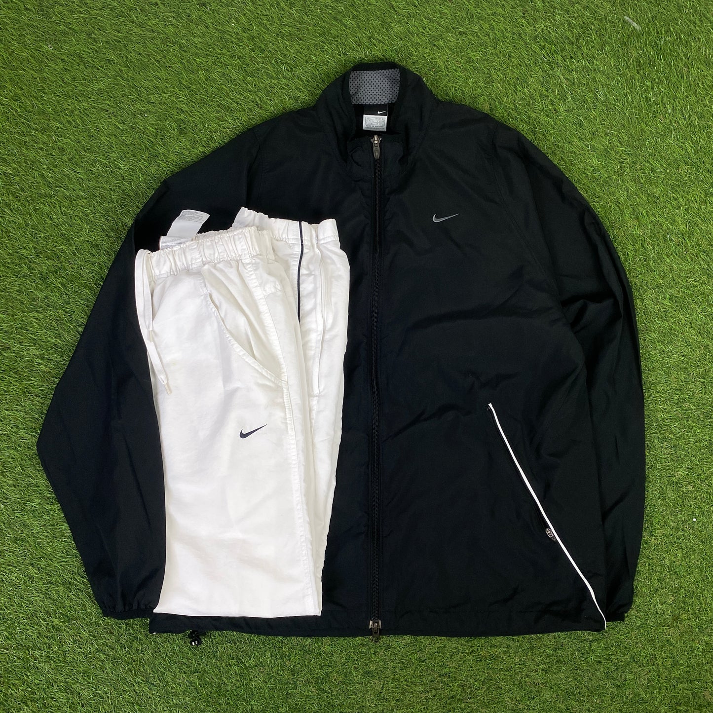 00s Nike Piping Tracksuit Jacket + Joggers Set Black Large