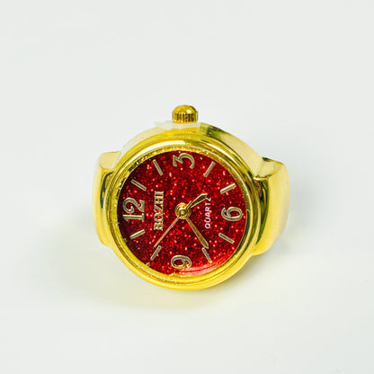 Adjustable Watch Ring Gold Red