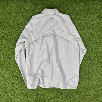 00s Nike Piping Windbreaker Jacket + Joggers Set Grey Large