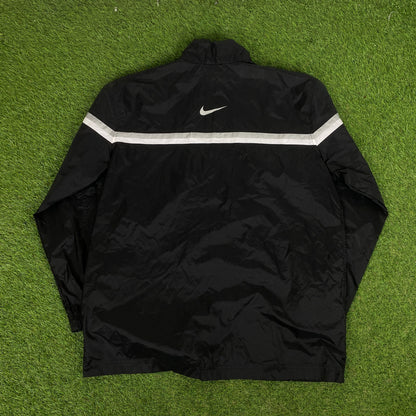 00s Nike Piping Windbreaker Tracksuit Set Jacket + Joggers Black XL