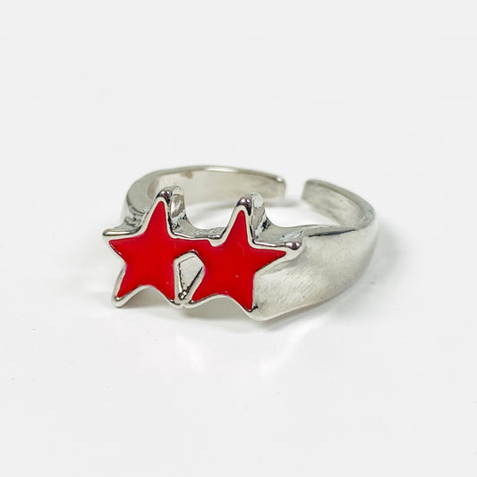 Adjustable Star Ring Silver Red
