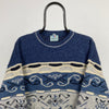Retro Chunky Knit Sweatshirt Blue XL