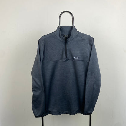 Retro Oakley 1/4 Zip Sweatshirt Grey Medium