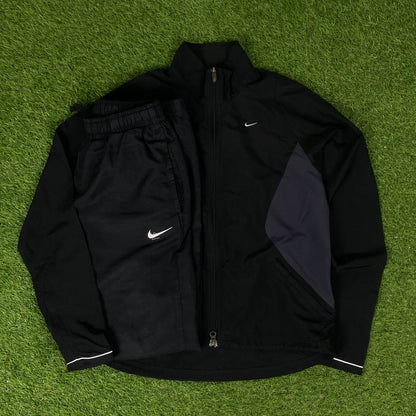 00s Nike Windbreaker Jacket + Joggers Set Black Small