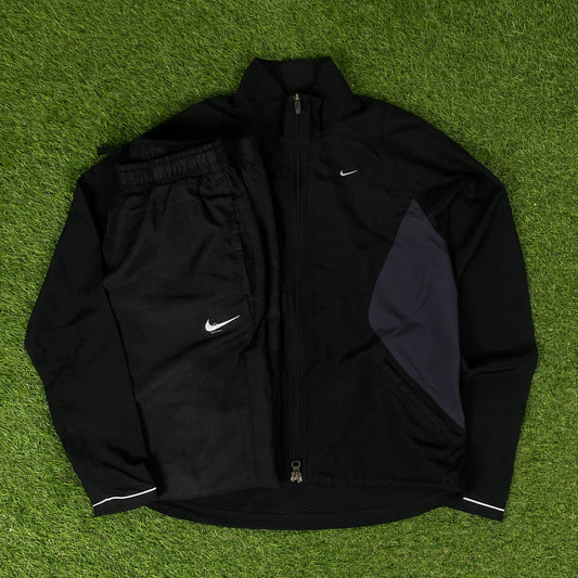 00s Nike Windbreaker Jacket + Joggers Set Black Small