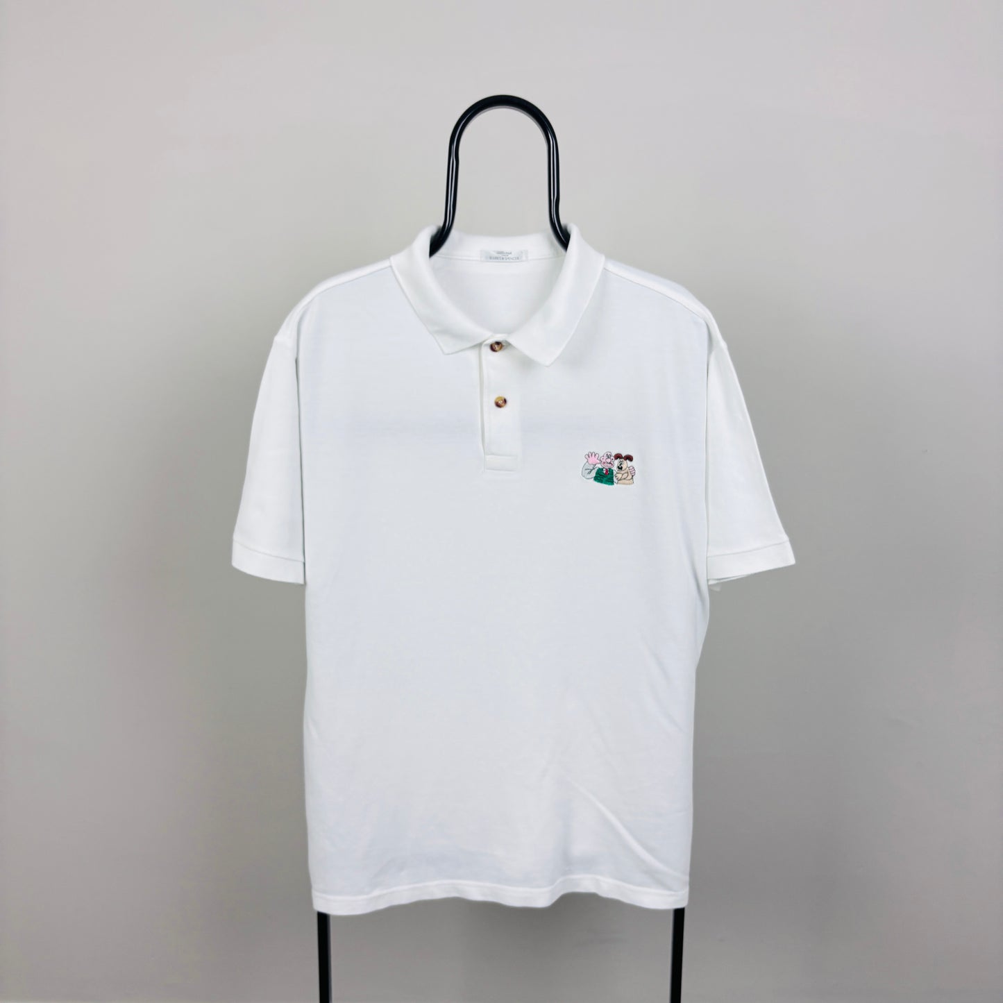 90s Wallace & Gromit Polo Shirt T-Shirt White Large